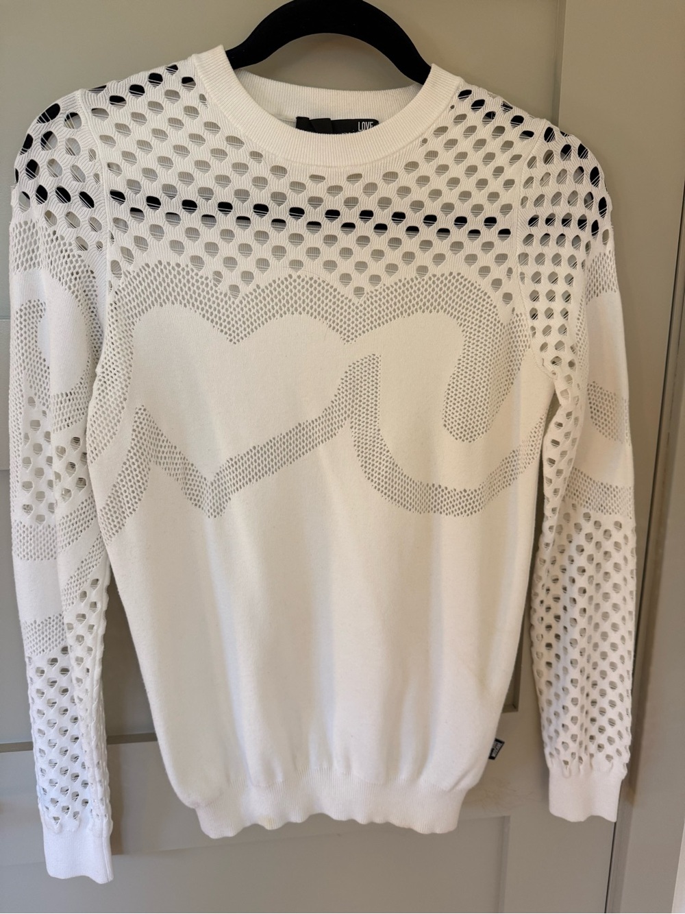 Rare Love Moschino White Open Knit Logo Sweater Pullover size small